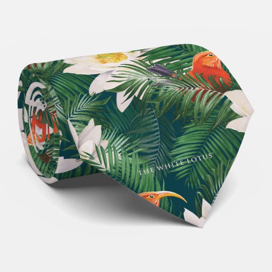 白蓮の熱帯鳥とハスの模様 ネクタイ (ロール)