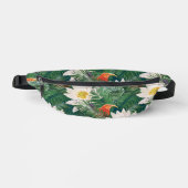 白蓮の熱帯鳥とハスの模様 ファニーパック (正面)