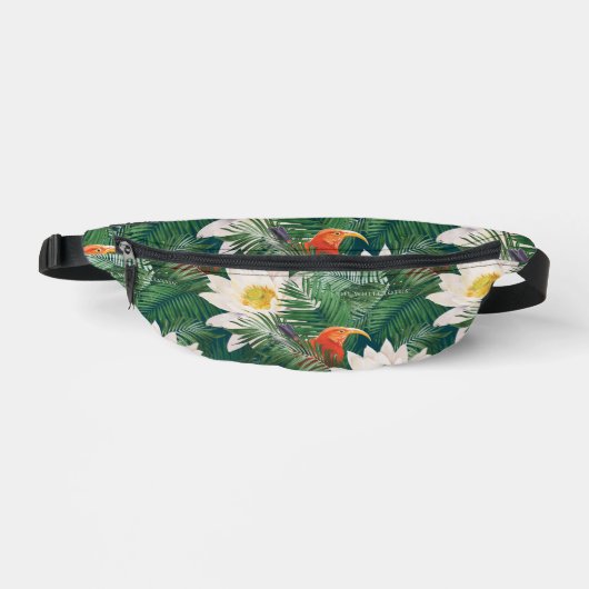 白蓮の熱帯鳥とハスの模様 ファニーパック (正面)