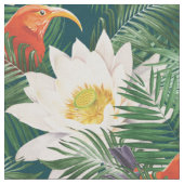 白蓮の熱帯鳥とハスの模様 ファブリック (クローズアップ)