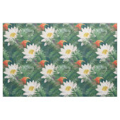 白蓮の熱帯鳥とハスの模様 ファブリック (ファットクウォーター)