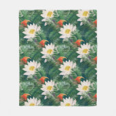 白蓮の熱帯鳥とハスの模様 フリースブランケット (正面)