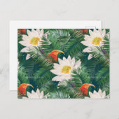 白蓮の熱帯鳥とハスの模様 ポストカード (正面/裏面)