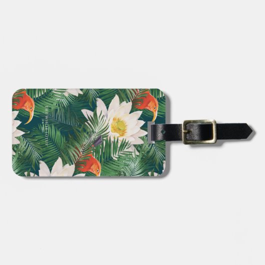 白蓮の熱帯鳥とハスの模様 ラゲッジタグ (正面横)