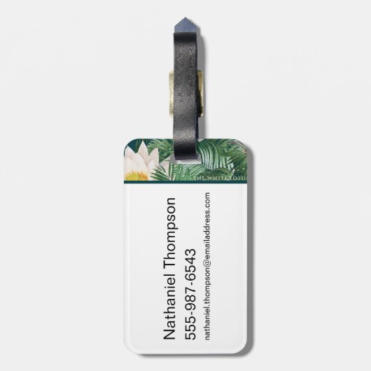 白蓮の熱帯鳥とハスの模様 ラゲッジタグ (裏面縦)