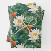 白蓮の熱帯鳥とハスの模様 ラッピングペーパーシート (インサイチュ)