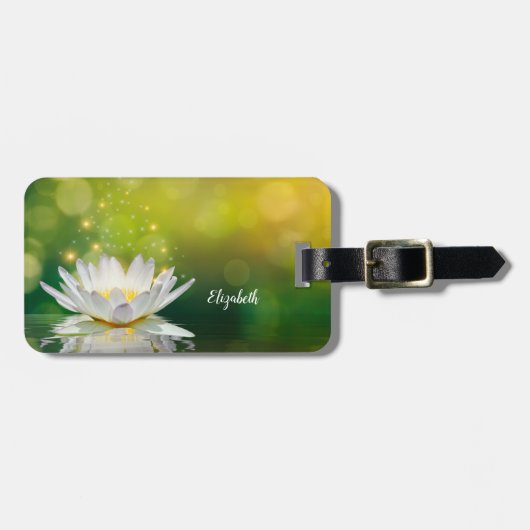 白蓮の花の風景、禅 ラゲッジタグ (正面横)