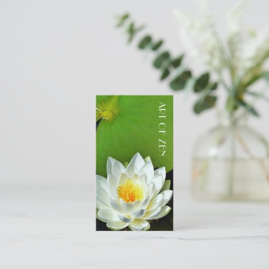 白蓮の花写真明るい緑 名刺 (スタンド正面)