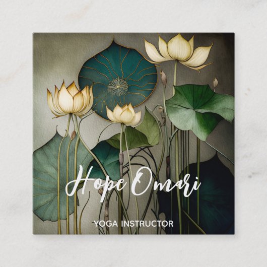 白蓮の花、美しいヒーリング自然 スクエア名刺 (正面)