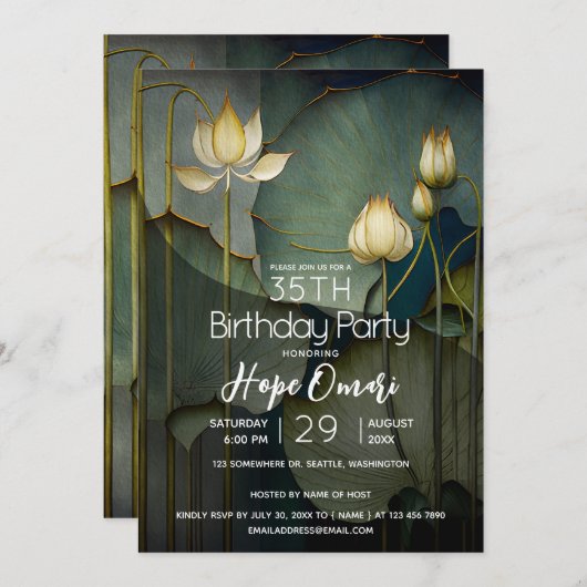 白蓮の花、美しいヒーリング自然 招待状 (正面/裏面)