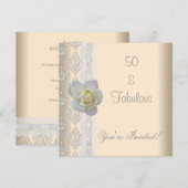 白薔薇の花クリーム ファビュラス 50歳の誕生日 招待状 (正面/裏面)