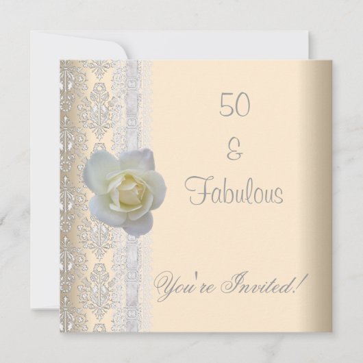 白薔薇の花クリーム ファビュラス 50歳の誕生日 招待状 (正面)