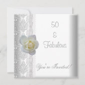 白薔薇の花 ファビュラス 50歳の誕生日パーティー 招待状 (正面)
