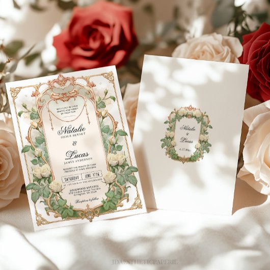 白薔薇の花 フローラル ヴィンテージ ウェディング インビテーション