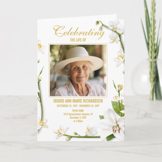 白蘭ゆり2枚の写真葬式プログラム プログラム (正面)