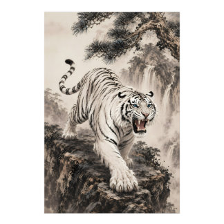 白虎の雄叫び 墨絵 | 伝統 フォトプリント           