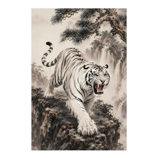 白虎の雄叫び 墨絵 | 伝統 フォトプリント (正面)