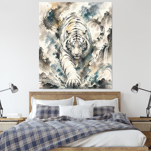 白虎の霊獣 - 水墨画スタイルPo キャンバスプリント (インサイチュ (寝室))