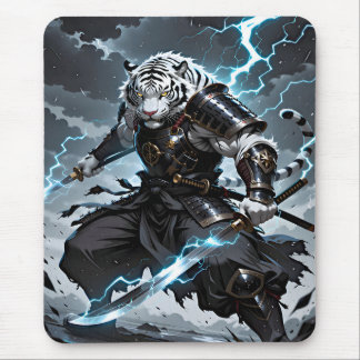 白虎サムライ武士青い稲妻ゲーミング マウスパッド