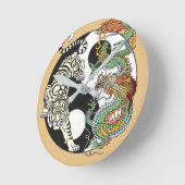 白虎対緑龍陰陽 ラウンド壁時計 (傾斜)