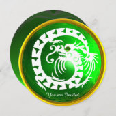 白蛇竜 ゴールド エメラルド グリーン ジェム ストーン 招待状 (正面/裏面)