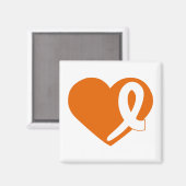 白血病がんオレンジハートリボン角磁石 マグネット (正面/裏面)