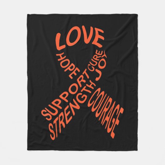 白血病がんリボンと闘う2 フリースブランケット (正面)