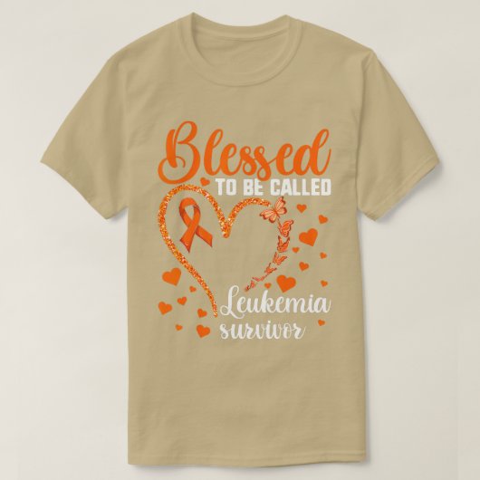 白血病と賛美いうオレンジ色のリボン Tシャツ (デザイン正面)
