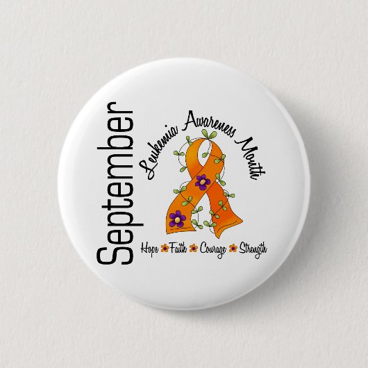 白血病の認識度月の花のリボン1 缶バッジ (正面)