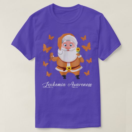 白血病クリスマスサンタクロース白血病蝶 Tシャツ (デザイン正面)