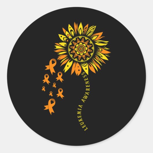 白血病戦士オレンジリボン花白血病Awa ラウンドシール (正面)