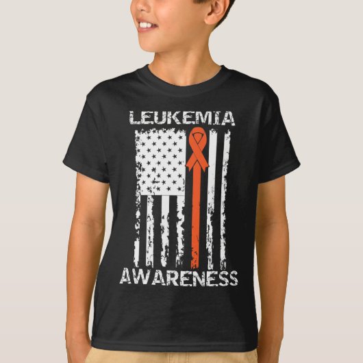 白血病認識度アメリカンフラッグオレンジリボン Tシャツ (正面)
