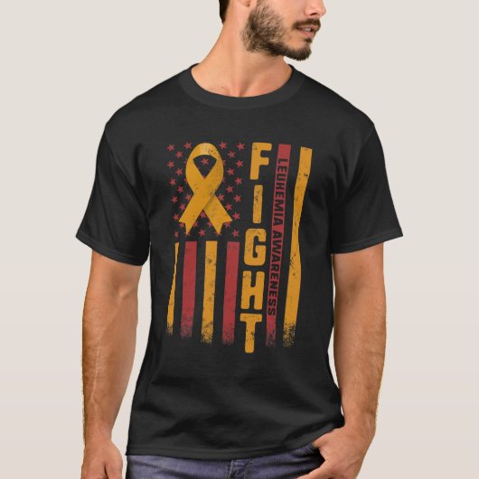 白血病認識度オレンジリボンアメリカ国旗の戦士 Tシャツ (正面)
