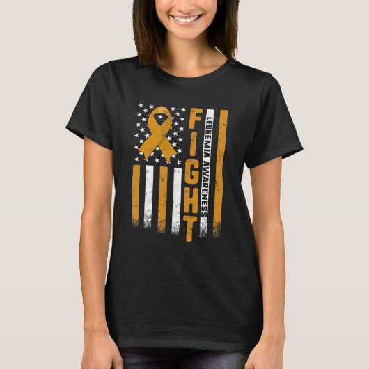 白血病認識度オレンジリボンアメリカ国旗の戦士 Tシャツ (正面)