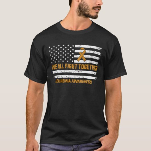 白血病認識度オレンジリボンアメリカ国旗の戦士 Tシャツ (正面)