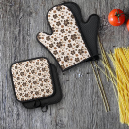 白褐色の天然花 鍋つかみ&鍋敷きセット