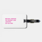 白警告色にマゼンタ色の旅 ラゲッジタグ (裏面横)