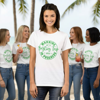 白警告色に緑の旅が進む Tシャツ