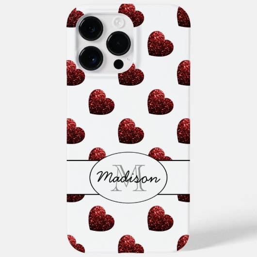 白赤きらきらハート模様モノグラム Case-Mate iPhoneケース (裏面)