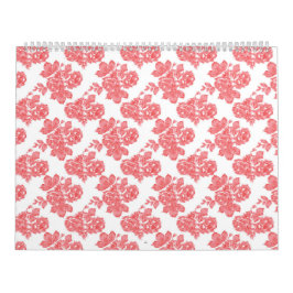 白赤と白い背景の花柄 カレンダー