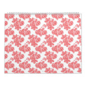 白赤と白い背景の花柄 カレンダー (カバー)