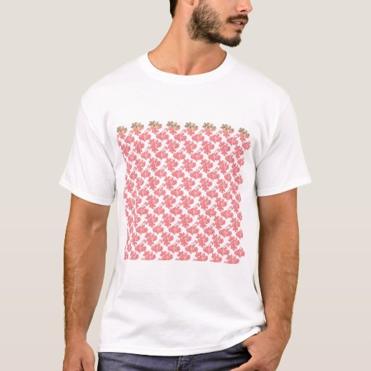 白赤と白い背景の花柄 Tシャツ (正面)