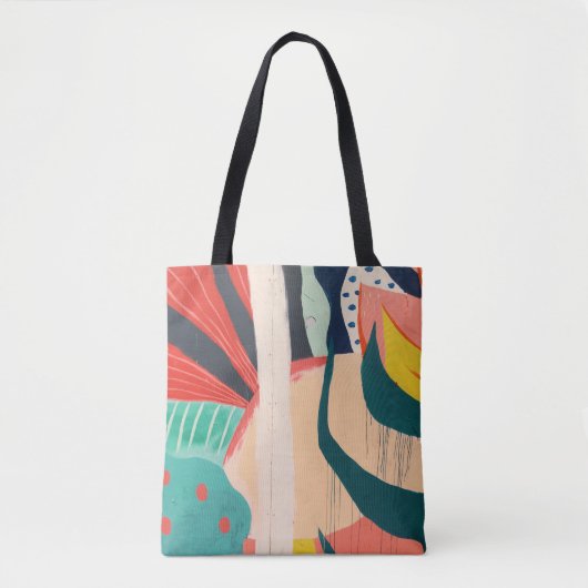 白赤と緑の抽象芸術絵画 トートバッグ (正面)