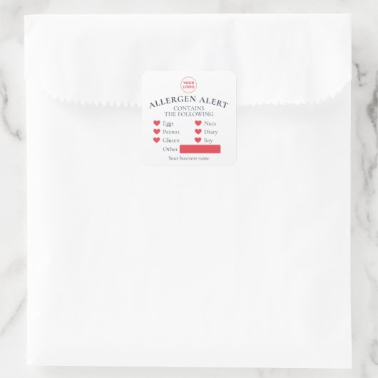 白赤アレルギー警告シール お菓子 ケーキ 食品ラベル スクエアシール (バッグ)