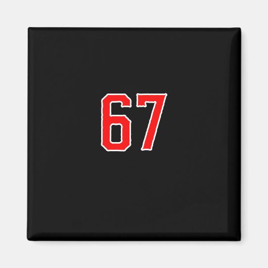 白赤スポーツチームナンバー #67 スウェット マグネット (正面)