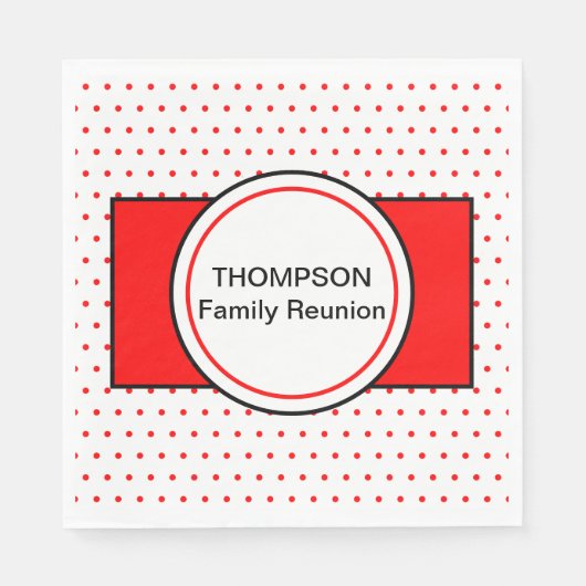 白赤水玉ファミリー名リユニオン スタンダードランチョンナプキン (正面)