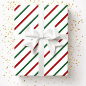 白赤緑クリスマスストライプ模様 ラッピングペーパー