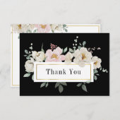 白赤面バラ金ゴールドフレーム結婚オン黒 サンキューカード (正面/裏面)