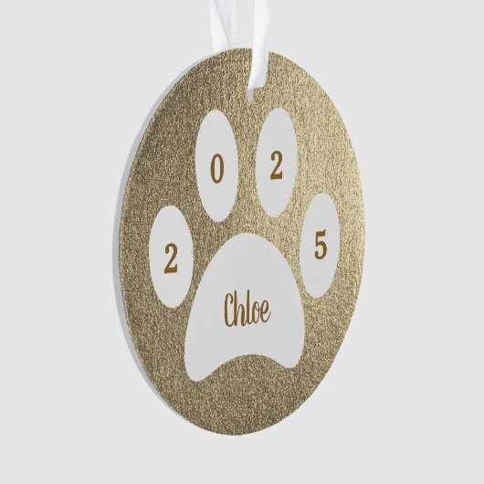 白足印刷金ゴールド猫の写真(年の名前) オーナメント (正面)