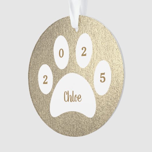 白足印刷金ゴールド猫の写真(年の名前) オーナメント (正面)